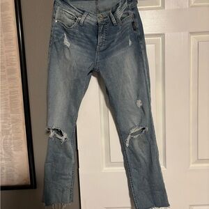 Silver Jeans Light Blue Distressed Cropped Jeans